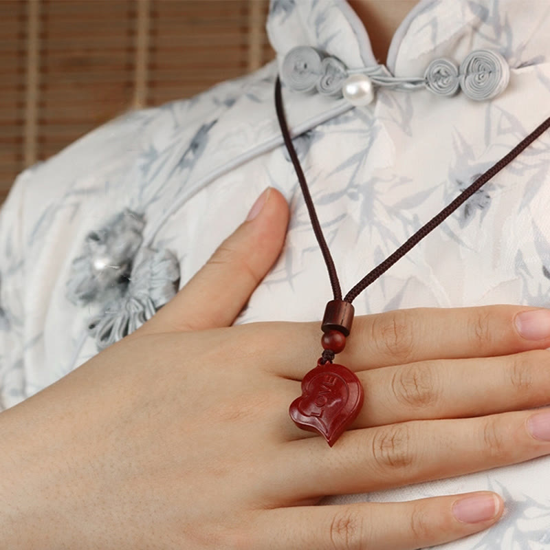 Buddha Stones 2 pezzi LOVE YOU Cinnabar naturale Amore Cuore Corda Benedizione Coppia Collana Pendente