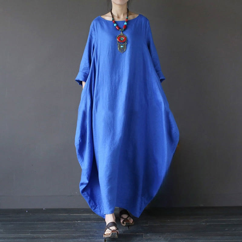 Abito lungo da donna in cotone con maniche a tre quarti e tinta unita Buddha Stones - Blu - US16, UK/AU20, EU48 (5XL) - image 10
