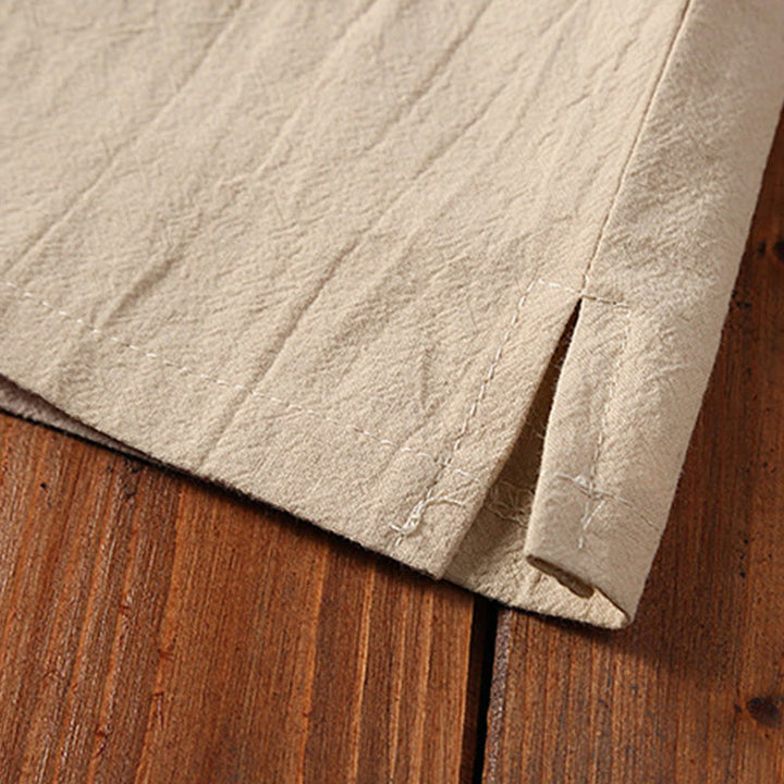 Buddha Stones 2 pezzi tinta unita rana-bottoni Tang Suit cotone lino manica corta pantaloni abbigliamento uomo set - image 9