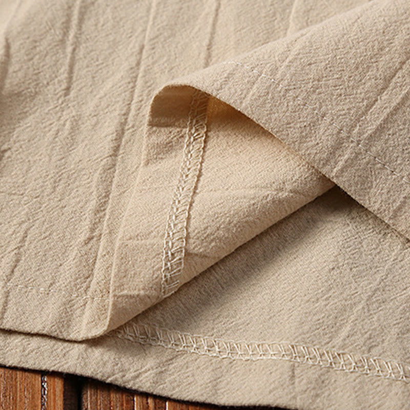 Buddha Stones 2 pezzi tinta unita rana-bottoni Tang Suit cotone lino manica corta pantaloni abbigliamento uomo set - image 7