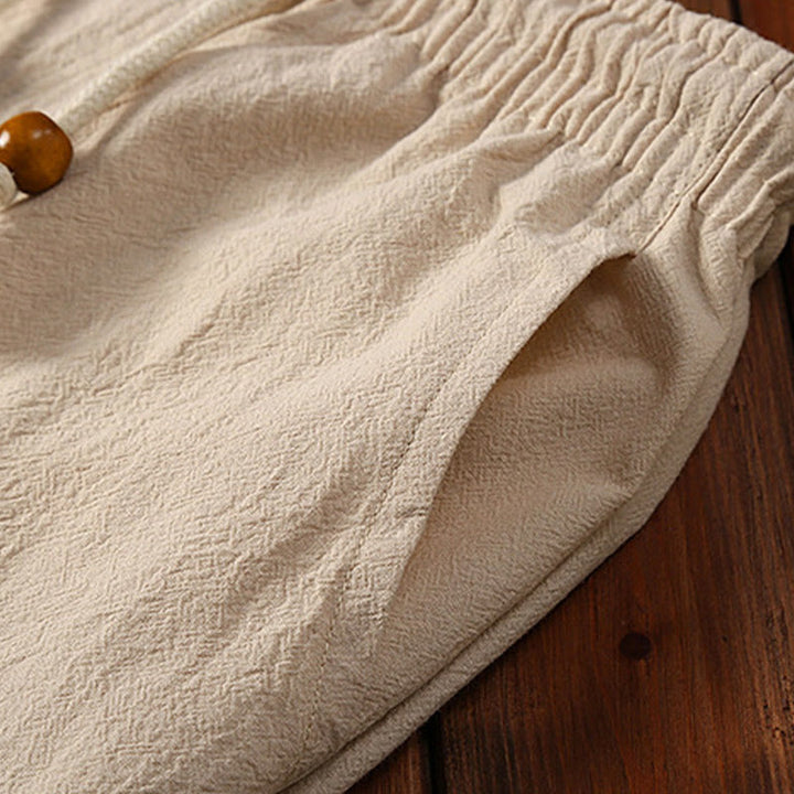 Buddha Stones 2 pezzi tinta unita rana-bottoni Tang Suit cotone lino manica corta pantaloni abbigliamento uomo set - image 12