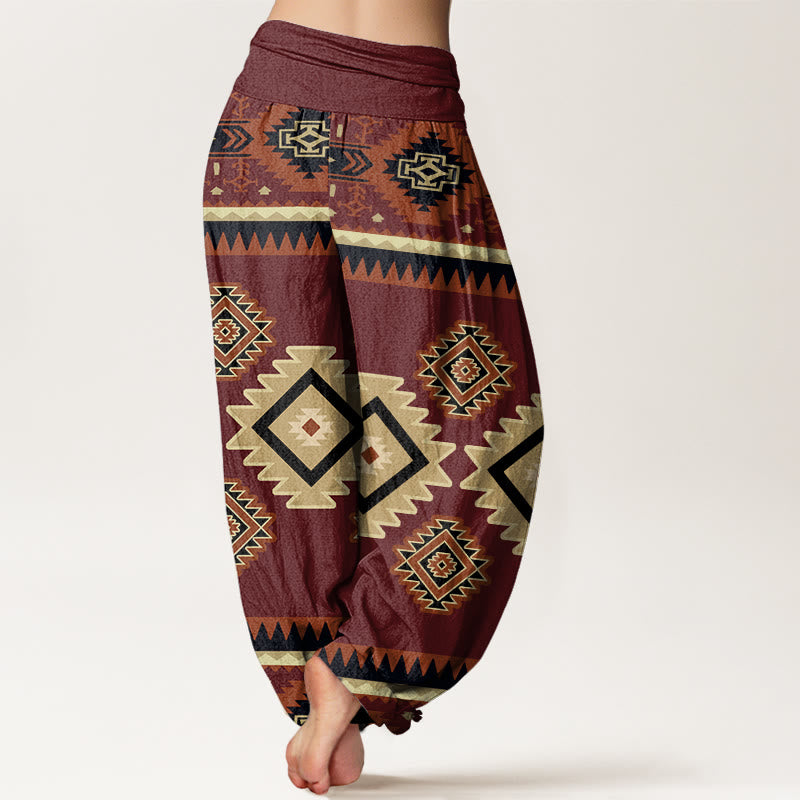 Pantaloni harem con elastico in vita, stile Navajo, casual, simmetrici, da donna, motivo Buddha Stones - image 3