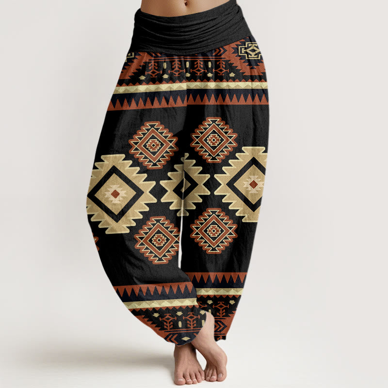 Pantaloni harem con elastico in vita, stile Navajo, casual, simmetrici, da donna, motivo Buddha Stones - Nero - US22, UK/AU26, EU54 (6XL) - image 8