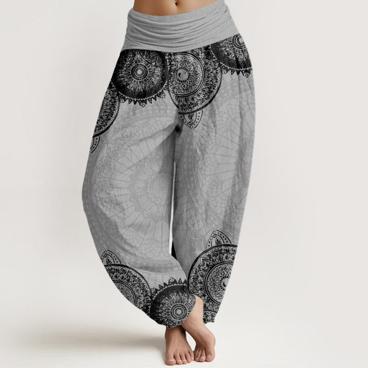 Pantaloni harem con elastico in vita e design circolare mandala con Buddha Stones da donna - Grigio chiaro - US22, UK/AU26, EU54 (6XL) - image 8