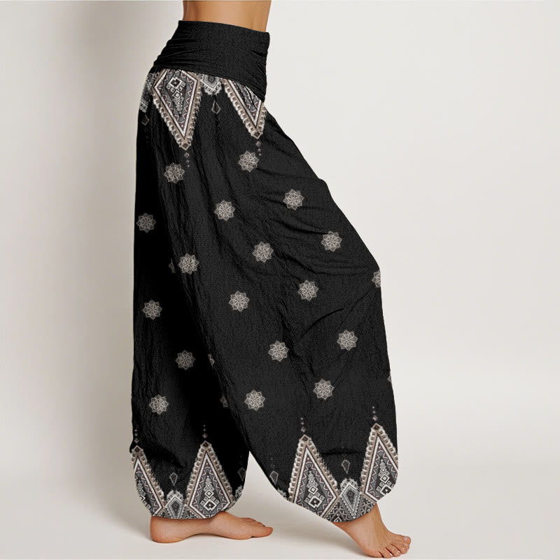 Pantaloni harem elastici in vita da donna con motivo geometrico floreale bohémien Buddha Stones - image 3