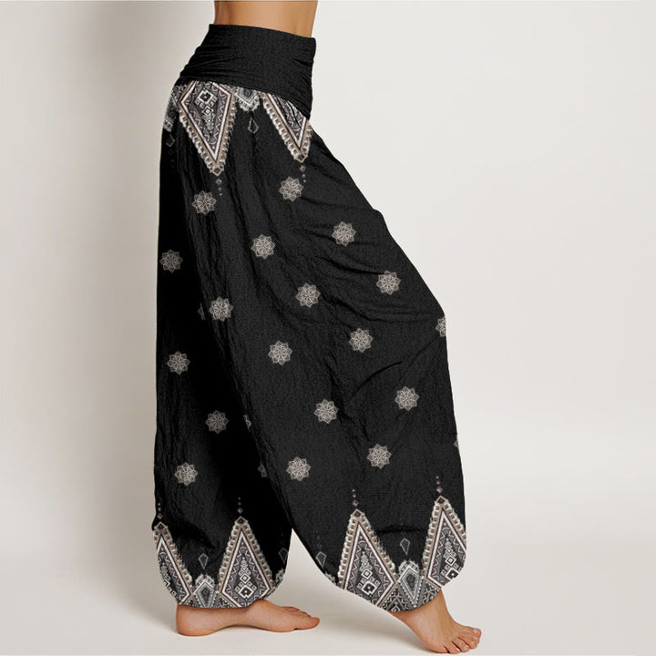 Pantaloni harem elastici in vita da donna con motivo geometrico floreale bohémien Buddha Stones - image 3