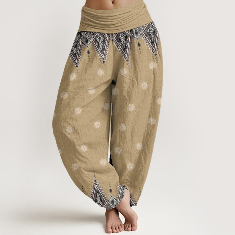 Pantaloni harem elastici in vita da donna con motivo geometrico floreale bohémien Buddha Stones - PaleGoldenrod - US22, UK/AU26, EU54 (6XL) - image 5