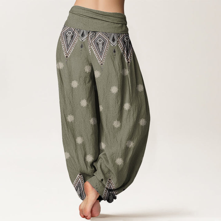 Pantaloni harem elastici in vita da donna con motivo geometrico floreale bohémien Buddha Stones - image 9