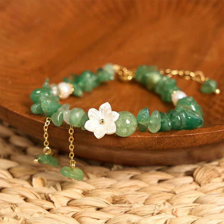 Buddha Stones Quarzo fragola naturale Quarzo fragola verde Braccialetto di guarigione di cristallo Super Seven Flower