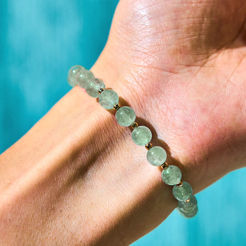 Braccialetto con ciondolo a farfalla in quarzo fragola verde con Buddha Stones e quarzo fragola naturale