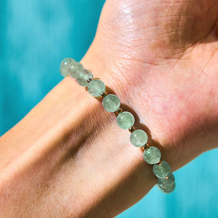 Braccialetto con ciondolo a farfalla in quarzo fragola verde con Buddha Stones e quarzo fragola naturale