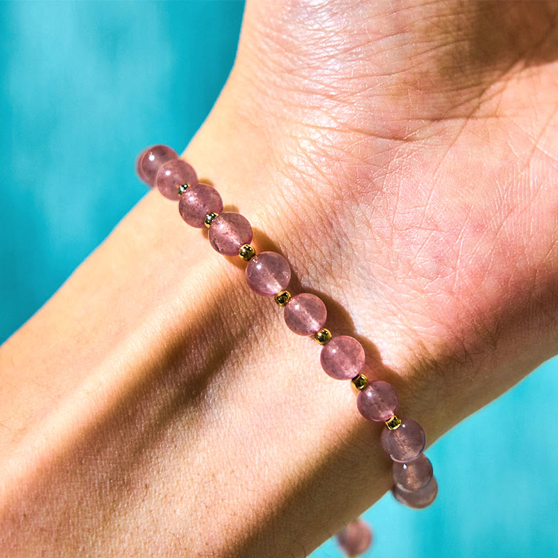 Braccialetto con ciondolo a farfalla in quarzo fragola verde con Buddha Stones e quarzo fragola naturale