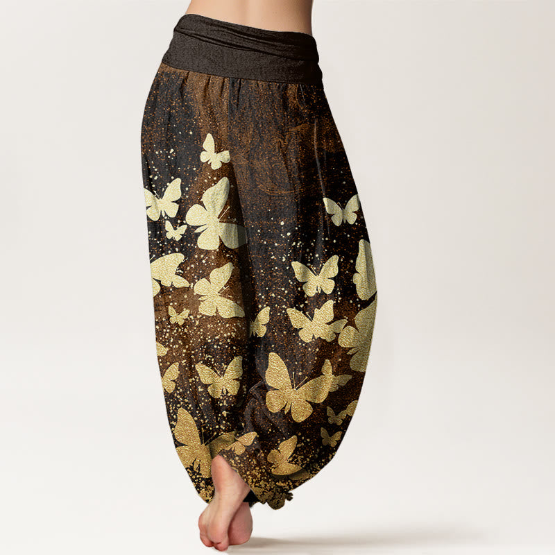 Pantaloni harem da donna con elastico in vita e motivo a farfalla dorata casual Buddha Stones - image 7