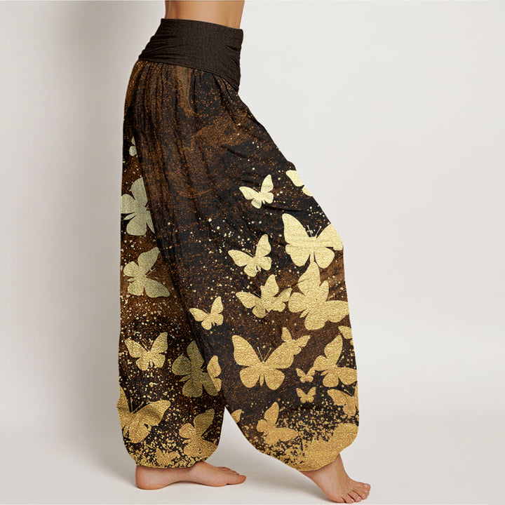 Pantaloni harem da donna con elastico in vita e motivo a farfalla dorata casual Buddha Stones - image 6