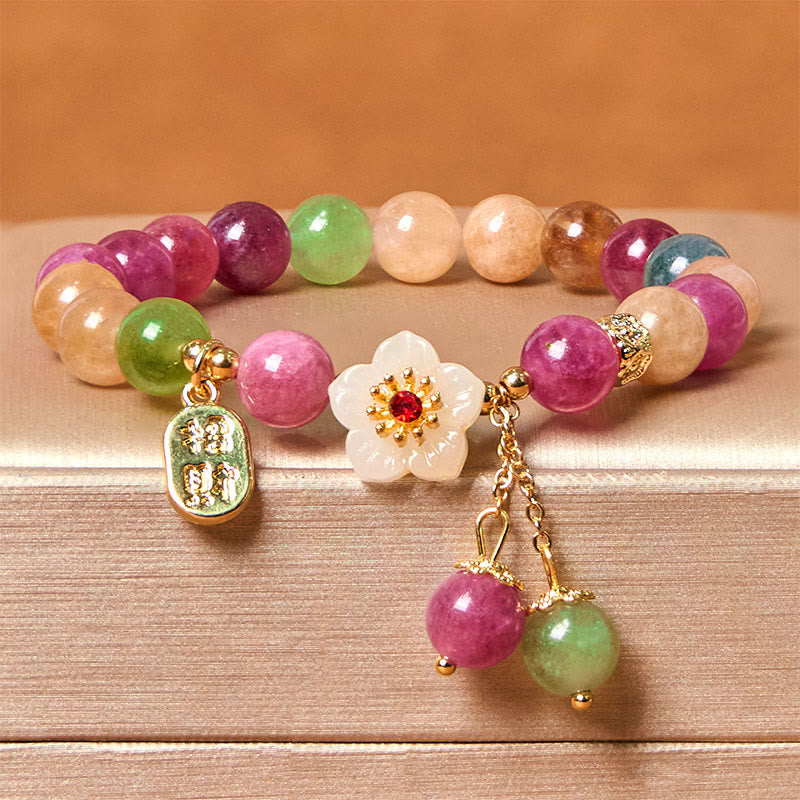 Braccialetto Lucky Brand con carattere Fu, fiore, tormalina naturale , Buddha Stones