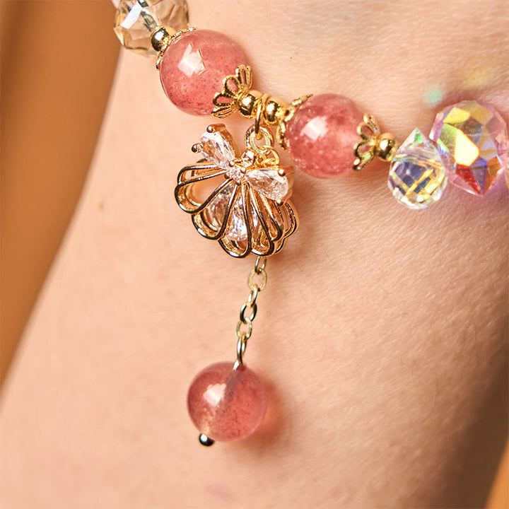 Braccialetto positivo in perle di quarzo fragola naturale Buddha Stones