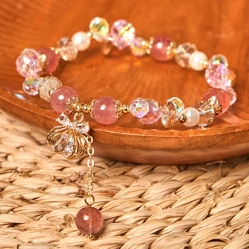 Braccialetto positivo in perle di quarzo fragola naturale Buddha Stones