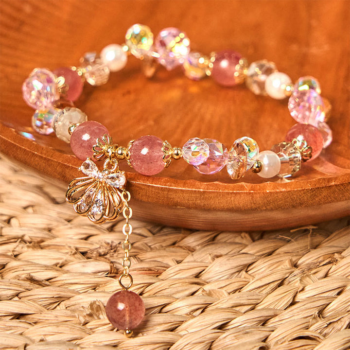 Braccialetto positivo in perle di quarzo fragola naturale Buddha Stones