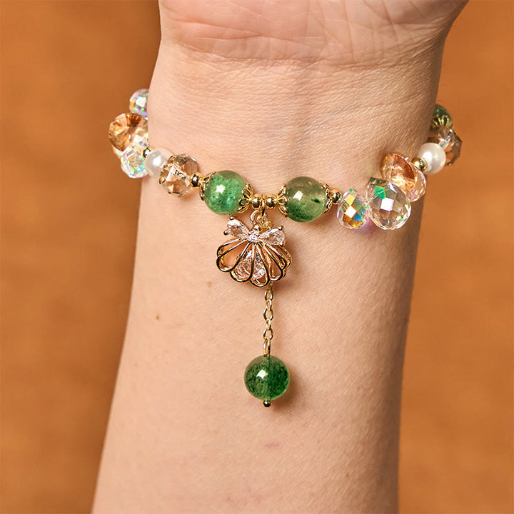 Braccialetto positivo in perle di quarzo fragola naturale Buddha Stones