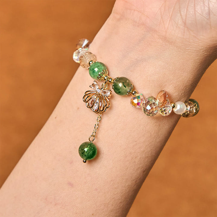 Braccialetto positivo in perle di quarzo fragola naturale Buddha Stones