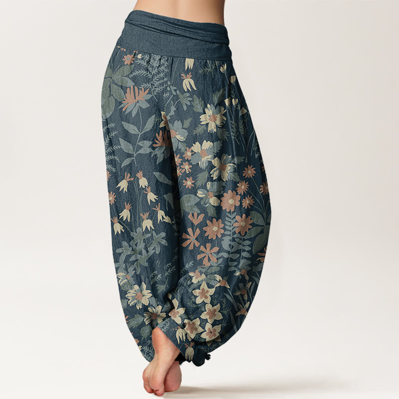 Pantaloni harem con elastico in vita da donna, motivo : Buddha Stones Casual Daisy Flowers Leaves Design - image 3