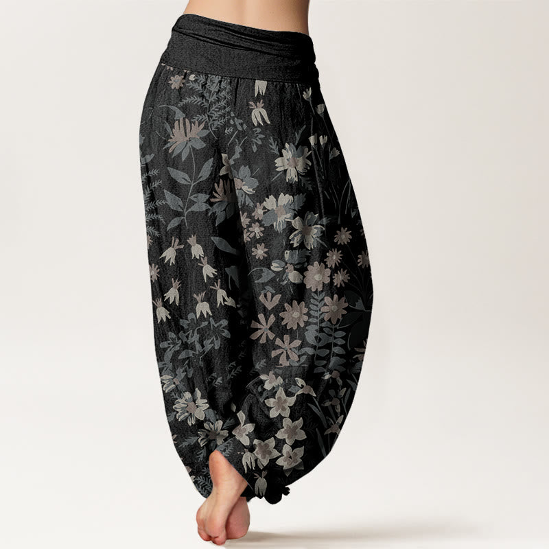 Pantaloni harem con elastico in vita da donna, motivo : Buddha Stones Casual Daisy Flowers Leaves Design - image 7