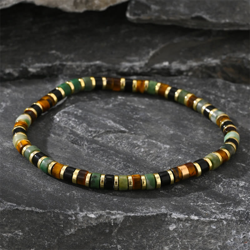 Braccialetto di supporto con pietre di ematite naturale e occhio di tigre Buddha Stones