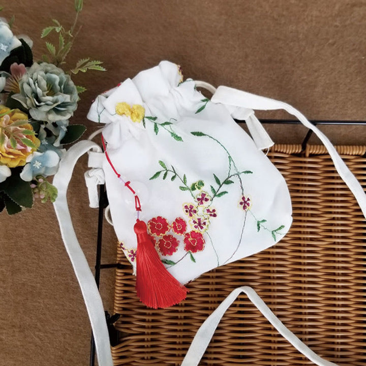 Borsa a tracolla in tela Buddha Stones, fiori ricamati, fiori di ciliegio, vite