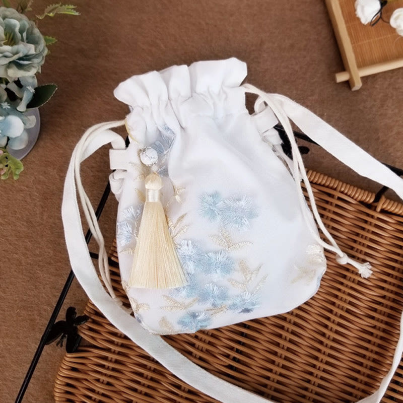 Borsa a tracolla in tela Buddha Stones, fiori ricamati, fiori di ciliegio, vite