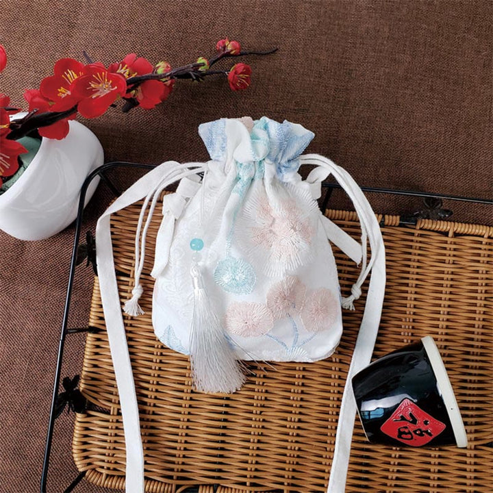 Borsa a tracolla in tela Buddha Stones, fiori ricamati, fiori di ciliegio, vite