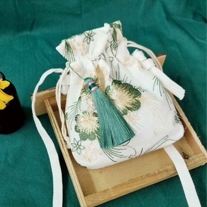 Borsa a tracolla in tela Buddha Stones, fiori ricamati, fiori di ciliegio, vite