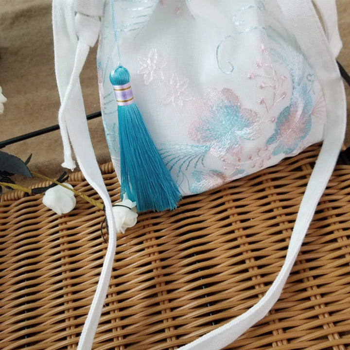 Borsa a tracolla in tela Buddha Stones, fiori ricamati, fiori di ciliegio, vite