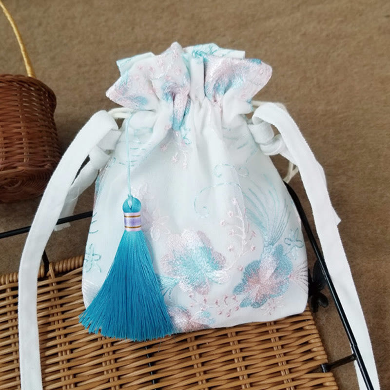 Borsa a tracolla in tela Buddha Stones, fiori ricamati, fiori di ciliegio, vite