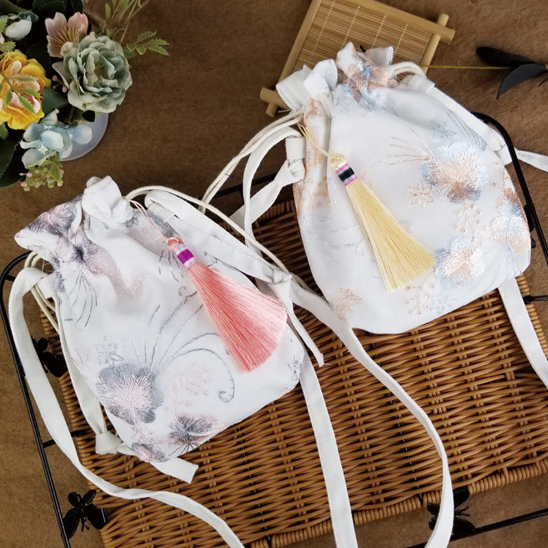 Borsa a tracolla in tela Buddha Stones, fiori ricamati, fiori di ciliegio, vite