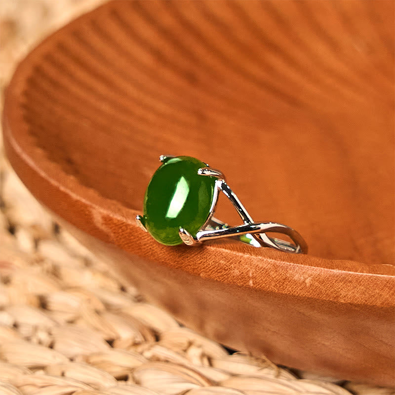 Anello di abbondanza con fibbia regolabile in lega di giada naturale Buddha Stones