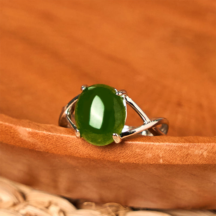 Anello di abbondanza con fibbia regolabile in lega di giada naturale Buddha Stones