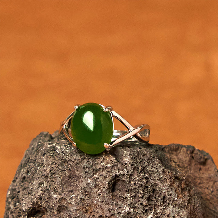 Anello di abbondanza con fibbia regolabile in lega di giada naturale Buddha Stones