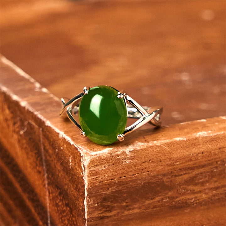 Anello di abbondanza con fibbia regolabile in lega di giada naturale Buddha Stones