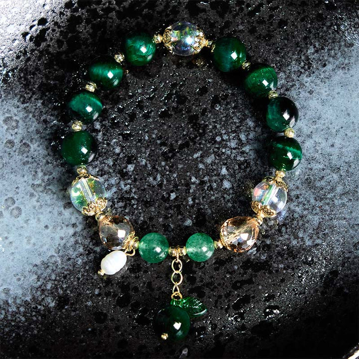 Braccialetto positivo con perline di occhio di tigre verde naturale Buddha Stones Green Leaf