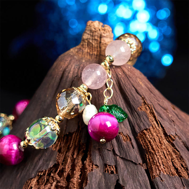 Buddha Stones Occhio di tigre rosso naturale Perle di occhio di tigre viola Braccialetto di protezione con foglia verde