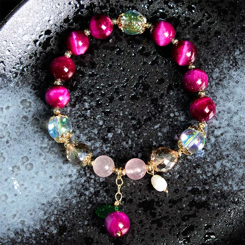 Buddha Stones Occhio di tigre rosso naturale Perle di occhio di tigre viola Braccialetto di protezione con foglia verde
