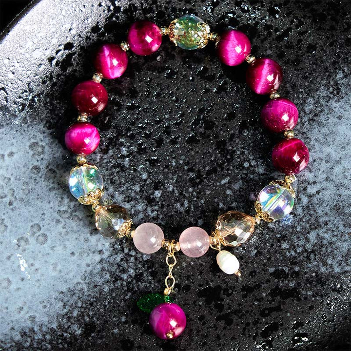 Buddha Stones Occhio di tigre rosso naturale Perle di occhio di tigre viola Braccialetto di protezione con foglia verde