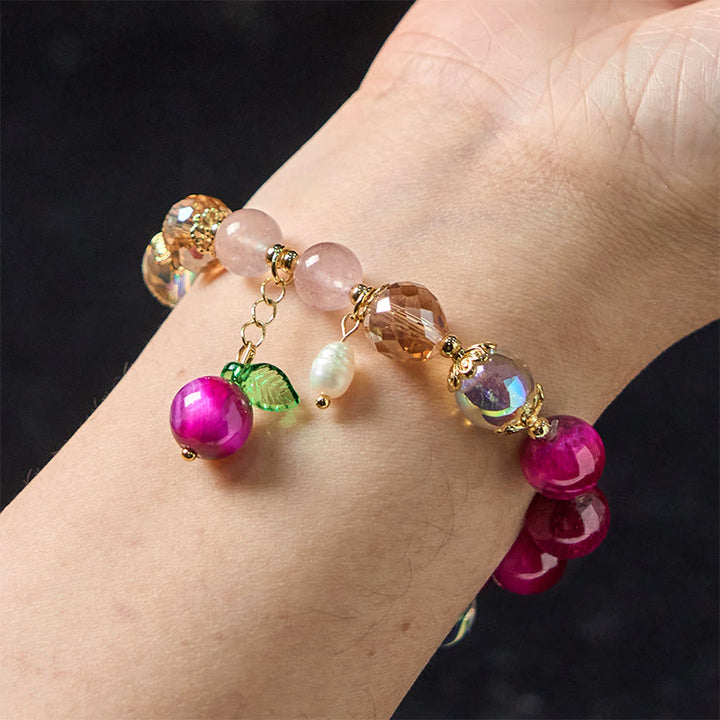 Buddha Stones Occhio di tigre rosso naturale Perle di occhio di tigre viola Braccialetto di protezione con foglia verde