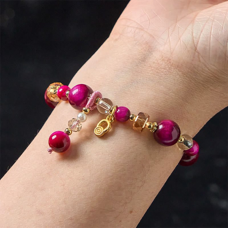 Braccialetto di bilanciamento del peso con perline di occhio di tigre rosso naturale di Buddha Stones e occhio di tigre verde