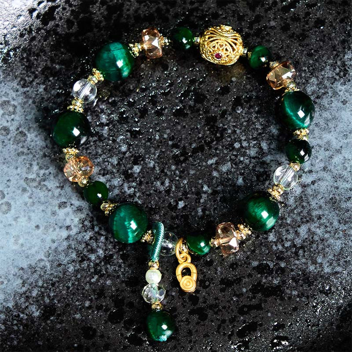 Braccialetto di bilanciamento del peso con perline di occhio di tigre rosso naturale di Buddha Stones e occhio di tigre verde