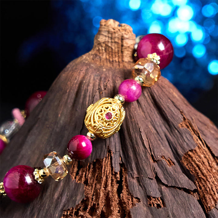 Braccialetto di bilanciamento del peso con perline di occhio di tigre rosso naturale di Buddha Stones e occhio di tigre verde