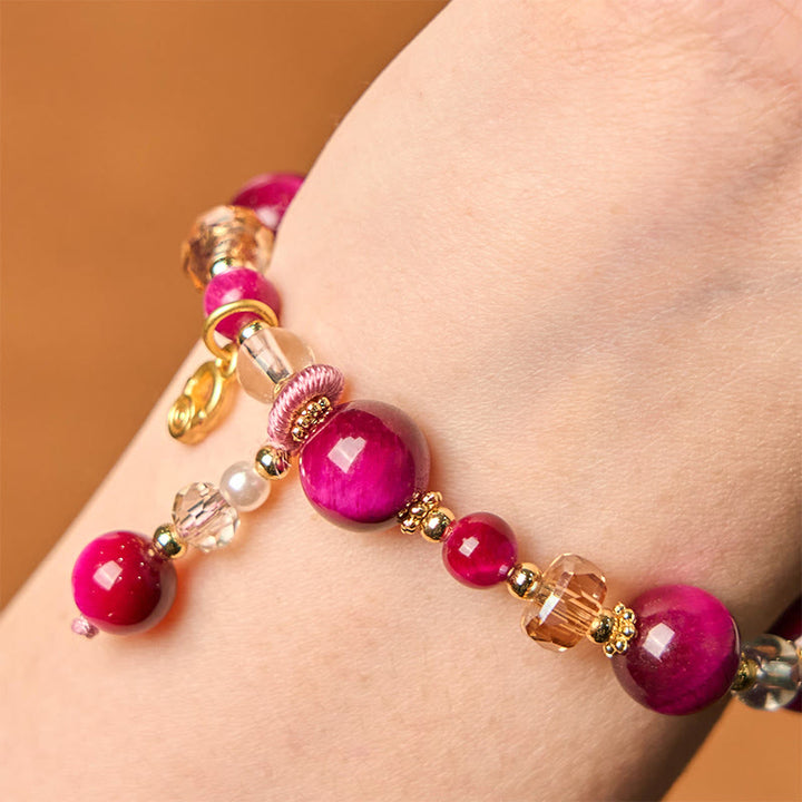 Braccialetto di bilanciamento del peso con perline di occhio di tigre rosso naturale di Buddha Stones e occhio di tigre verde