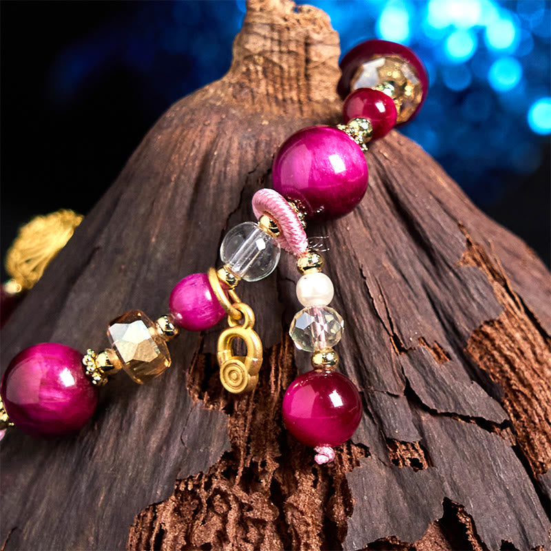 Braccialetto di bilanciamento del peso con perline di occhio di tigre rosso naturale di Buddha Stones e occhio di tigre verde