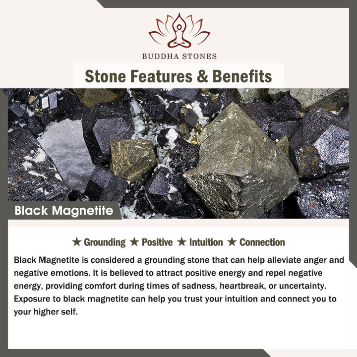 Braccialetto di protezione con perline a doppia fila in occhio di tigre Buddha Stones naturale, magnetite nera e ossidiana nera