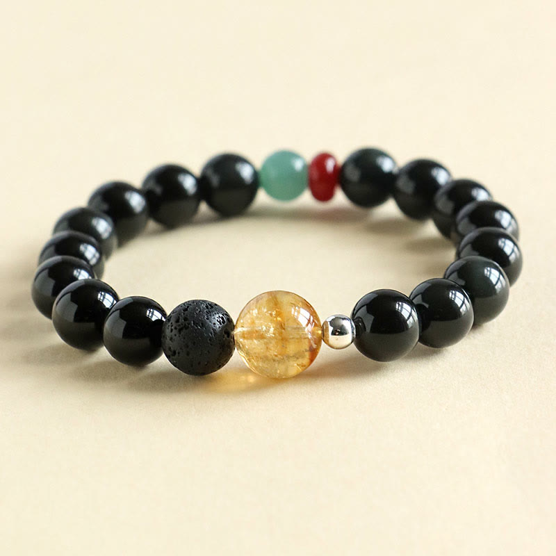 Bracciale Buddha Stones con perle di ossidiana nera naturale e forza di realizzazione